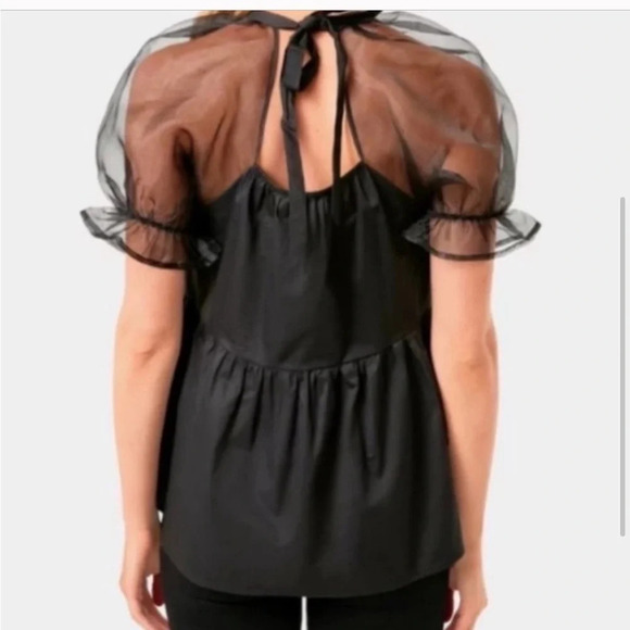 Pomander Place Tuckernuck Women's Black Tinsley Top Blouse Sheer Puff Sleeve XS - Picture 2 of 11